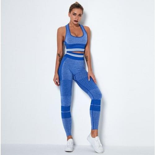 2 Pcs/Set Women New Seamless Yoga Sets Fitness Sports Suits Breathable Soft Gym Clothes Running Leggings Workout Set Vest+Pants