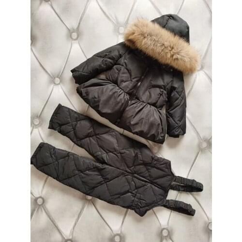 Real raccoon fur 2021 winter jacket child suit jacket+pant twinset boy & girl ski suits children down jacket outerwear parka