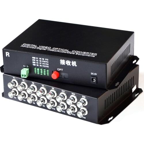 1 Pair 16 Channel Digital Video Optical Converter Fiber Optic Video Transmitter and Receiver 16CH + RS485 Data