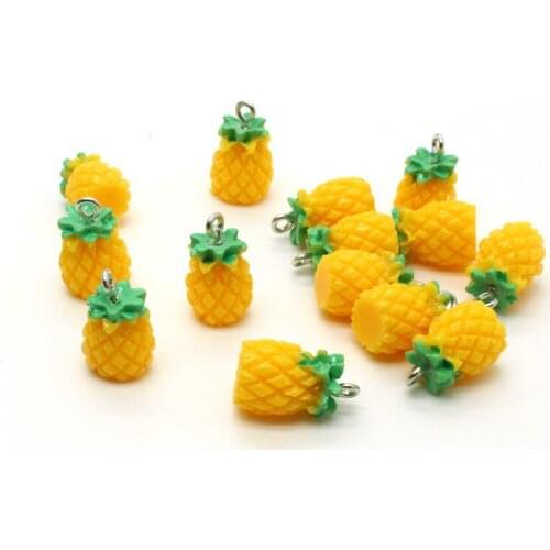 10 BULK Resin Pineapple Charm Fruit Jewelry Kawaii Pineapple Charm Pendant for Key Chains Jewelry Making 3D Pineapple Charm YUJ3
