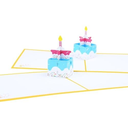 10pcs Wholesale 3D Handmade Colorful Square Birthday Cake Paper Invitation Greeting Cards PostCard Birthday Party Creative Gift