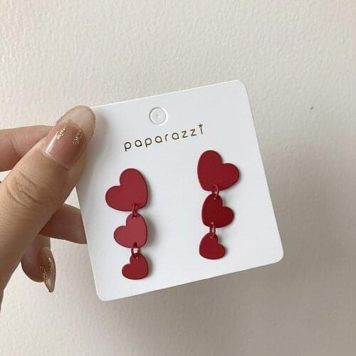 Dangle Drop Earrings Kawaii Metal Red Women Wholesale Sweet Summer Heart Fashion Jewelry