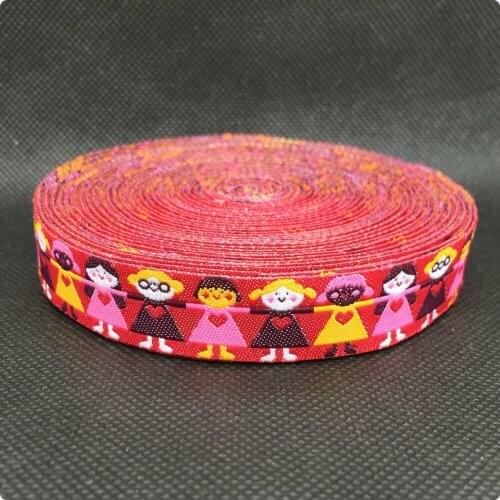 2014 NEW wholesale 5/8 '(16 mmx10yards) Polyester Woven Jacquard Ribbon with grils hand in hand
