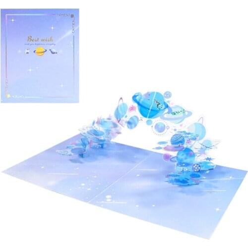 3D Pop-up Christmas Crystal Planet Greeting Cards Happy Birthday Postcards Invitations with Envelope Festival Gifts 85DA