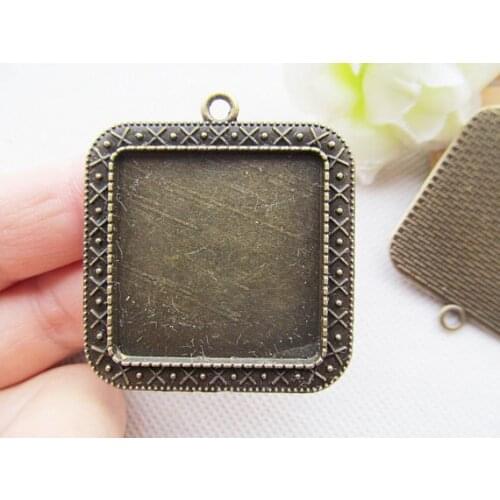 50pcs Antique Bronze Filigree X Border Square Base Setting Tray Bezel Pendant Charm/Finding,fit 30mm Square Cabochon/Cameo