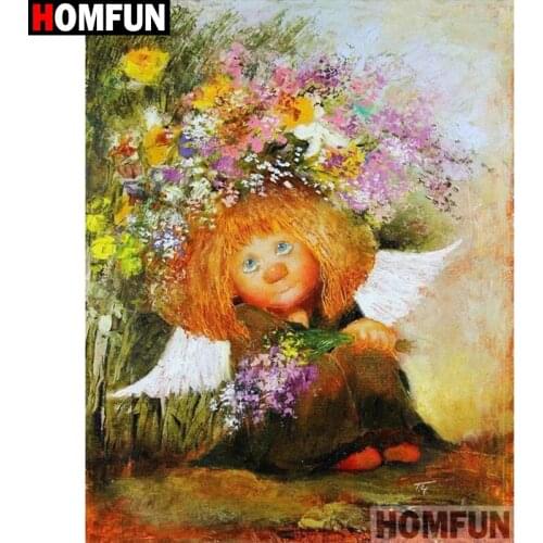 HOMFUN Diamond Painting Cross Stitch Pattern 5D Diamond Embroidery "Girl angel flower" Home Decor DIY diamond Art A27140