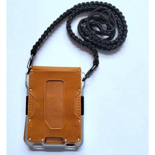 Aluminium Rfid Credit Card Holder Top Cow Leather Women Men Card Wallet Anti-thief Bank ID Card Case with Titanium Tool Tactical