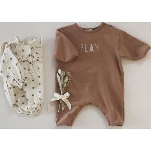 FOCUSNORM 0-24M Autumn Baby Girls Boys Cute Rompers Letter Printing Long Sleeve Button Jumpsuits Outfits