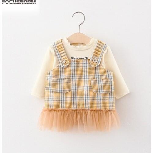 FOCUSNORM Autumn Infant Baby Girls Clothes Sets Letter Long Sleeve T Shirts Tops Plaid Fur Straight Dress