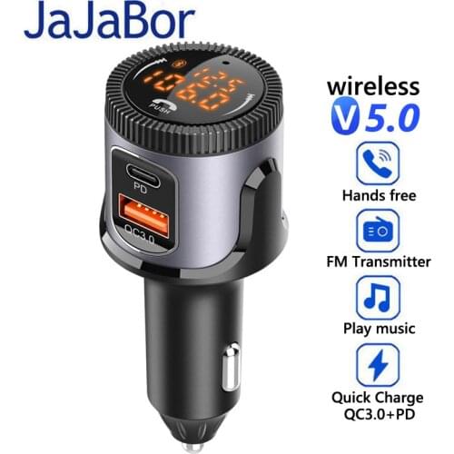 JaJaBor FM Transmitter Modulator Bluetooth 5.0 Car Kit Handsfree Wireless Stereo Receiver Support Siri/Google Voice Assistant