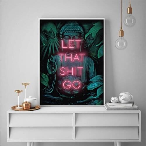 Buddha Let That Shit Go Quote Bathroom Art Female Painting Canvas Prints and Poster Wall Picture for Bathroom Toilet Decor