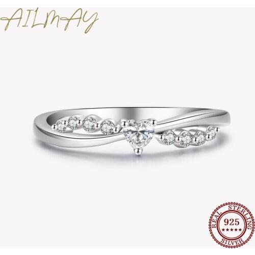 Ailmay 925 Sterling Silver Elegant Sparkling Cubic Zirconia Heart Finger Ring For Women Wedding Engagement Jewelry Gift