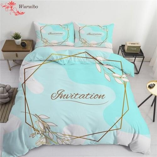 Blue Gold Geometric Frame Bedding Set Twin King Size Leaf Quilt Duvet Cover With Pillowcase Kids Adult Bedroom Decor Bed Linens