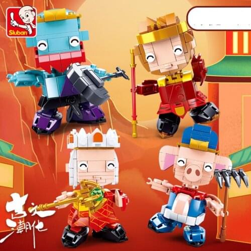 SLuban Monkey king Westward Journey Building Block Q Version Boy Childrens Model Toy Minifigures Toys for Child Birthday Gifts