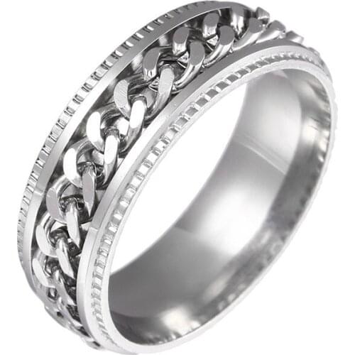 MixMax 10pcs Top Mens Silver Color Stainless Steel Rings Chain Spinner Bands Fashion Jewelry