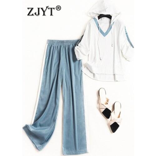 Fashion Women Streetwear Summer Designer Hooded Neck Solid Loose Top and Pants 2 Piece Clothing Sets Female Casual Outfits