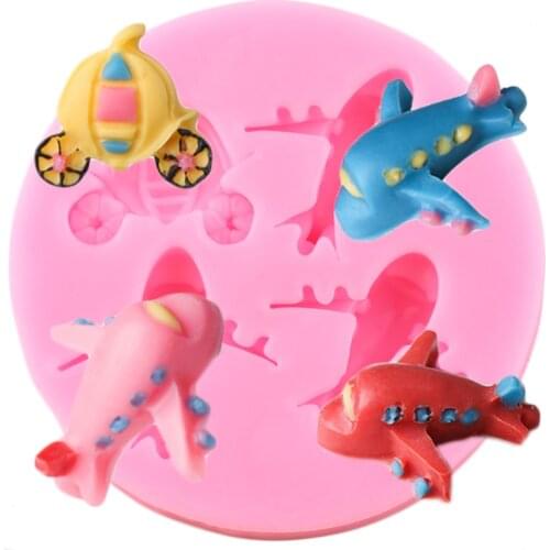 Cartoon Aircraft Silicone Molds Baby Carriage Fondant Mold DIY Party Cake Decorating Tools Candy Clay Chocolate Gumpaste Moulds