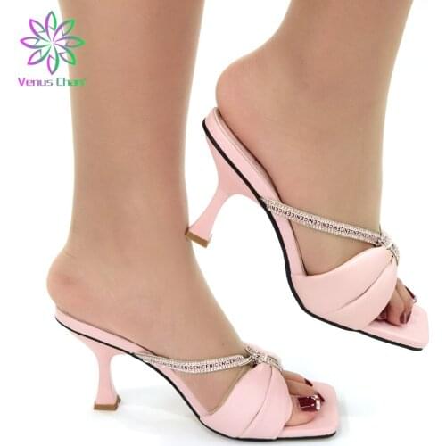 Sexy MULES Middle heel Slippers Women Square Open Toe Strange High Heel Beach Slides Summer Mules Dress Pumps Size 37-42