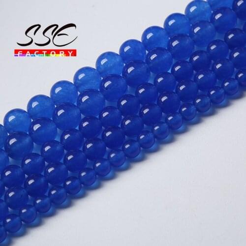 Natural Dark Blue Jades Beads Chalcedony Round Loose Spacer Stone Beads for Jewelry Making Diy Bracelets 4 6 8 10 12 14 mm 15