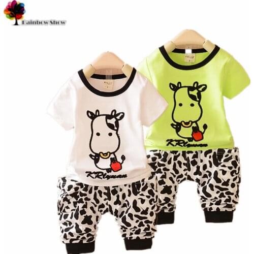New Children Clothing Boys Summer Sets Children Casual Cows Design Modal Cotton Vest and Shorts Sets Baby Pants Sets