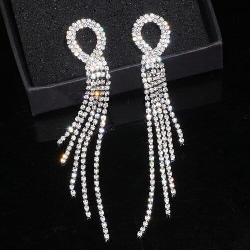 Newest Long Tassel Rhinestone Dangle Earrings for Women Clear Crystal Bridal Hanging Drop Earrings Brincos Wedding Jewelry WX066