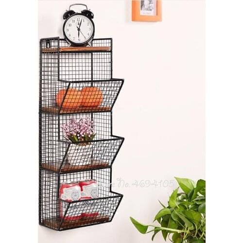 Punching-free storage rack iron wall storage rack good air permeability solid wood wall hanging kitchen bathroom rack wall shelf