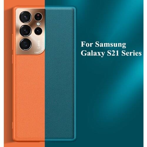 Plain Leather Case For Samsung Galaxy S21 Ultra Plus case Metal Camera Circle Hard Plastic Cover galaxy s21+ s20fe note20 ultra