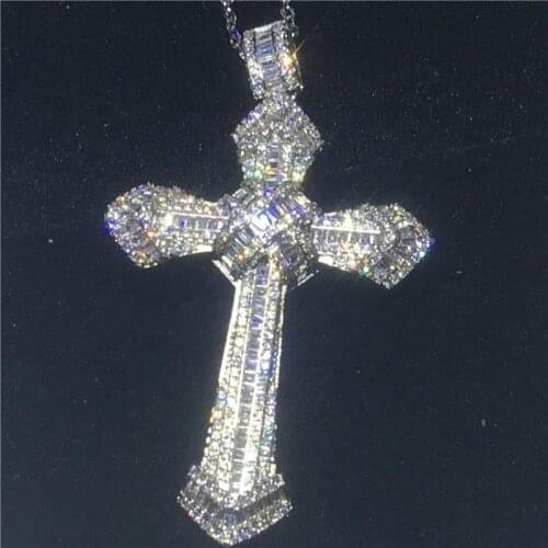 Luxury Big Cross Pendants 5A Zircon Cz Wedding Pendant with Necklace for Women Men Jewelry