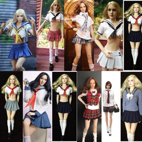 1/6 Scale Sexy Female Japanese Clothes School Uniform Girls Shirt & Short Pleated Skirt For 12'' Seamless Body