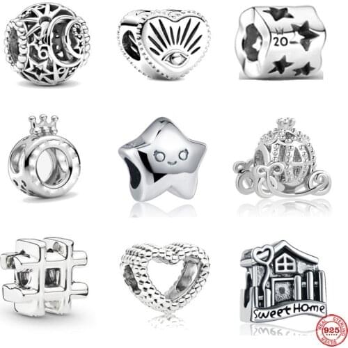 New free shipping Openwork Sun, Stars & Moon house star bead fit Original Pandora charms silver 925 bracelet women X274