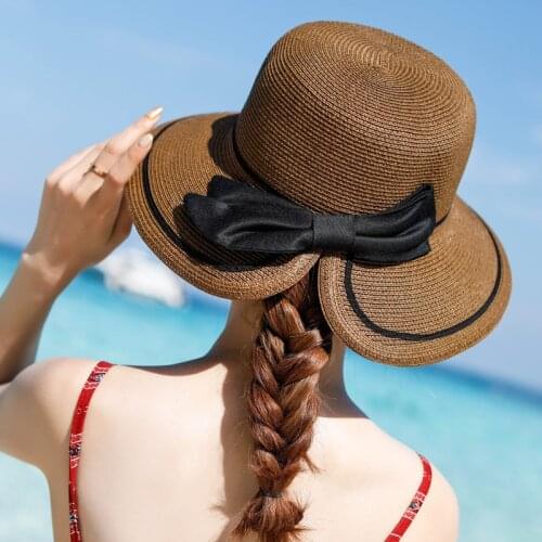 Summer Womens Hat Foldable Outdoor Travel Holiday Beach Hat Sun Hat Female Summer Sunbonnet Sun Hat Straw Hat R001