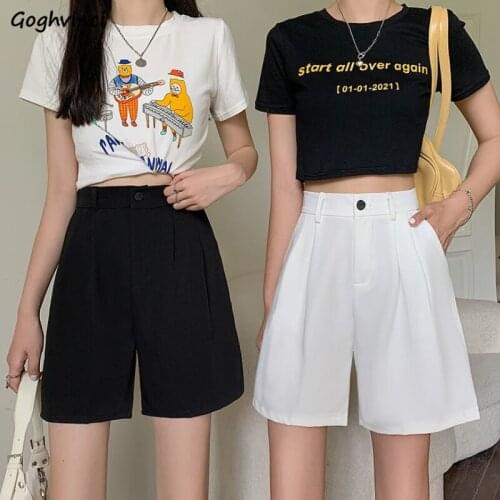 Shorts Women Summer Solid Loose Button Straight All-match Fashion Korean Style Chic Streetwear Ulzzang Students Ins Thin Leisure