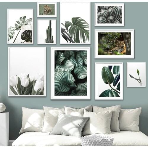Tiger Lion Cactus Monstera Tulip Botanic Wall Art Canvas Painting Nordic Posters And Prints Wall Pictures For Living Room Decor