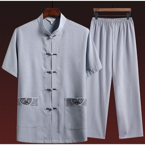 Vintage Mens Tang Suits Fashion Chinese Traditional Style Floral Embroidery Cotton Linen Soft Thin Sets Men New Casual Clothing