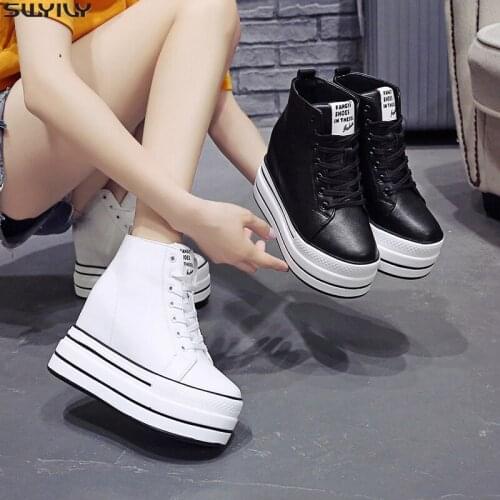 PU Women Caual Shoes White Wedge Shoes Woman 2020 New Spring Ankle Boots For Women Platform Boots Women Super High Heel