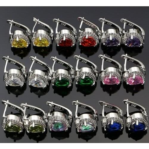 9 Colors Choice Cubic Zirconia Stone 925 Silver Drop Earrings for Women Party Heart Shaped Dangle Earrings