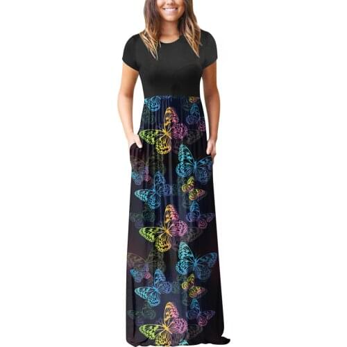 2021 Women Dress Butterfly Flower Print Patchwork Short Sleeve Dress Summer Casual Elegant Dresses For Women Vestidos De Verano