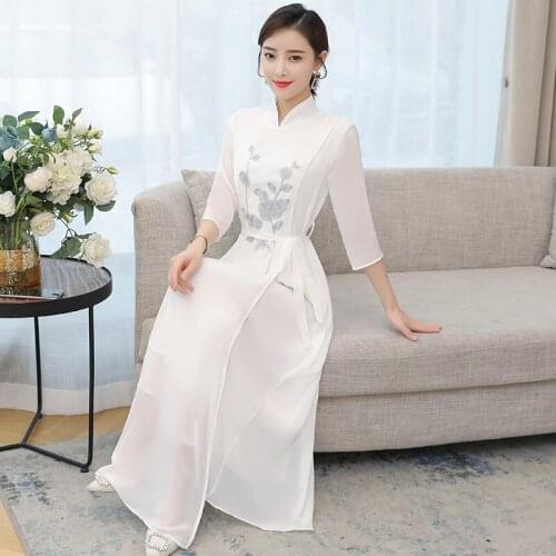 2020 Chinese Dress Qipao Cheongsam Modern Women Chiffon Gowns Robe Vintage Femme Women Long Qipao Vestido Dress 10177