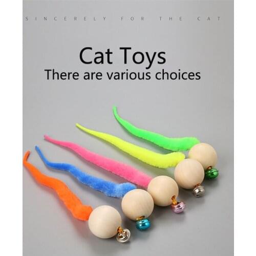 1pcs Cat Toy Animal Toys Wooden Beads Snake Tail Colorful Caterpillar Wooden Beads Pet Cat Supplies (random color) Dropshipping