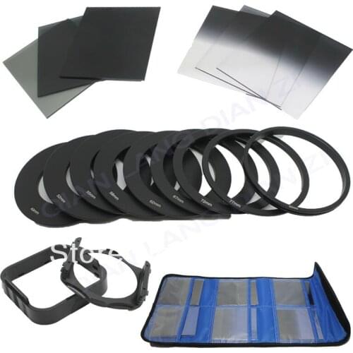 100% GUARANTEE 6pcs ND2 ND4 ND8 Gradual ND2 4 8 Filter Set + 9pcs 49/52/55/58/62/67/72/77/82MM Ring Adapter for Cokin P