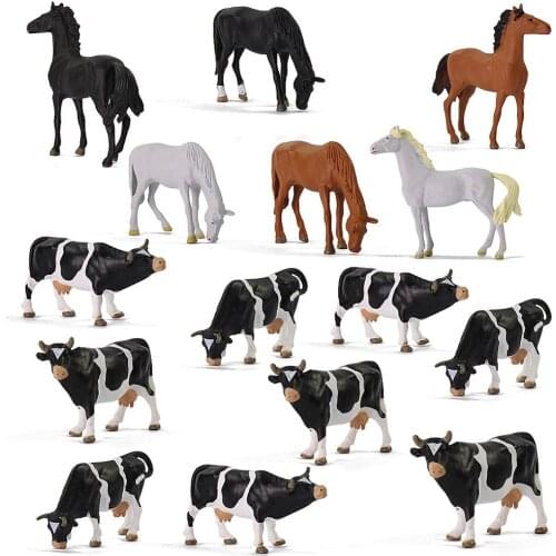 15pcs O Scale Model Painted Horses Cows Farm Animals PVC 1:43 Horse Cow Desktop Decor Railway Layout AN4303