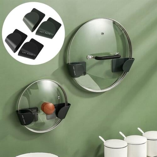 2pcs/Set Pot Lid Holder Wall-Mounted Hanging Holder For Pan Pot Cover Rack Kitchen Organizer Plastic Kitchen Storage Lid Racks