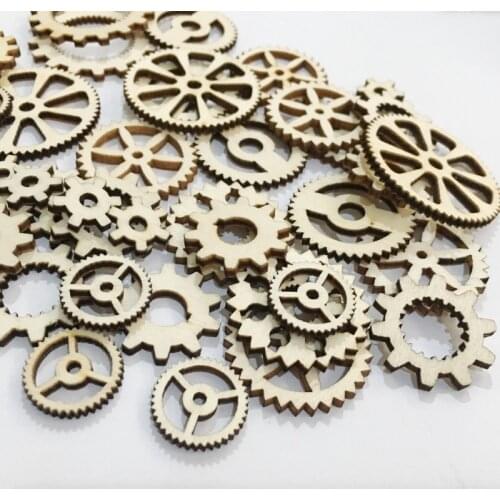 20pcs Hollow Out Lace Gear Shape Wooden Pieces Cutouts Craft Embellishments Wood Ornament Manual Accessories for DIY Art