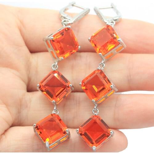 75x25mm Anniversary Long Big Created London Blue Topaz Golden Citrine For Womans Daily Wear Silver Earrings Fine Jewelry