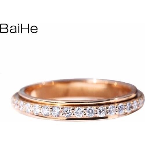 BAIHE Solid 14K Rose Gold 0.54ct Round H/SI Natural Diamonds Engagement Gift Wedding Trendy Fine Jewelry beautiful Diamond Ring