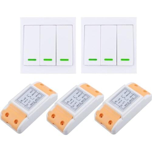220V 3CH 10A RF Wireless Remote Control Lights Switch System Receiver + Wall Panel Remote Transmitter Sticky Remote Smart Home