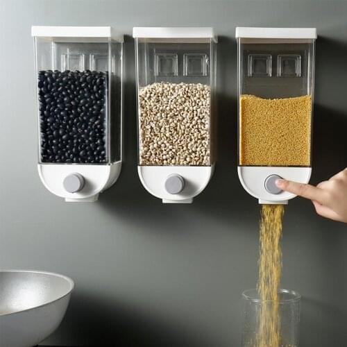Large rice bean plastic sealed tank kitchen wall-mounted storage box free punching grain tank grain storage tank