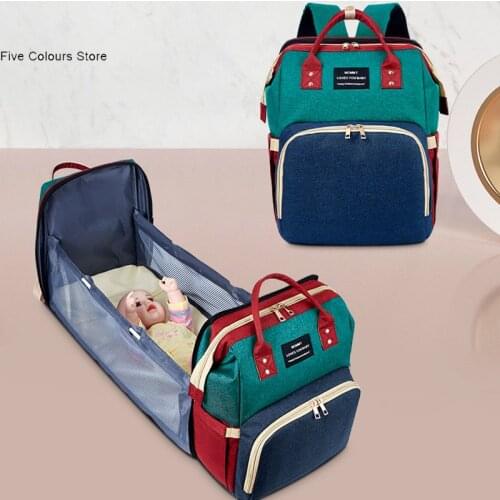Baby Removable Folding Bed Backpack Sunshade USB Charging Maternity Nappy Bag Multi Use Large Capacity Bag