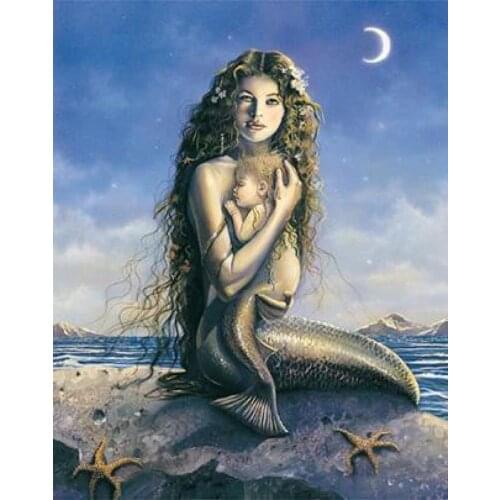 DIY Painting By Numbers Cartoon Mermaid Oil Coloring By Numbers Wall Art Canvas Picture Hand Painted Home Decoration 40x50CM