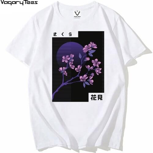 Japan Fashion T Shirts Men Japanese Vapor wave Cherry Blossom Print Men Tshirt Shirt Oversized Clothes O-Neck streetwear tee